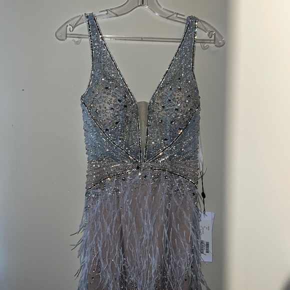 Jovani Dresses & Skirts - Jovani - 03023 Sheer Bodice Beaded Adorned Feather Fitted Evening Gown